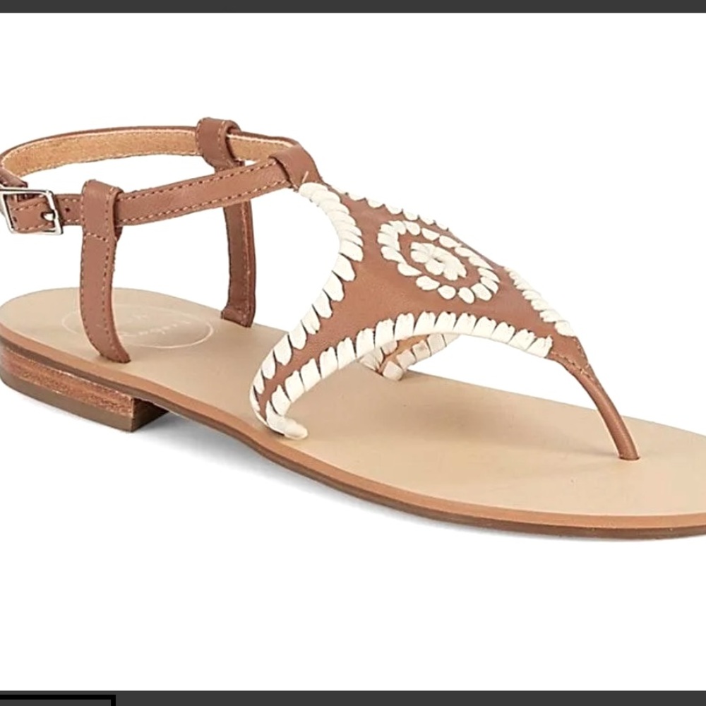 Jack Rogers | Maci Sandals | Brown Leather with cream stitching | Women 8